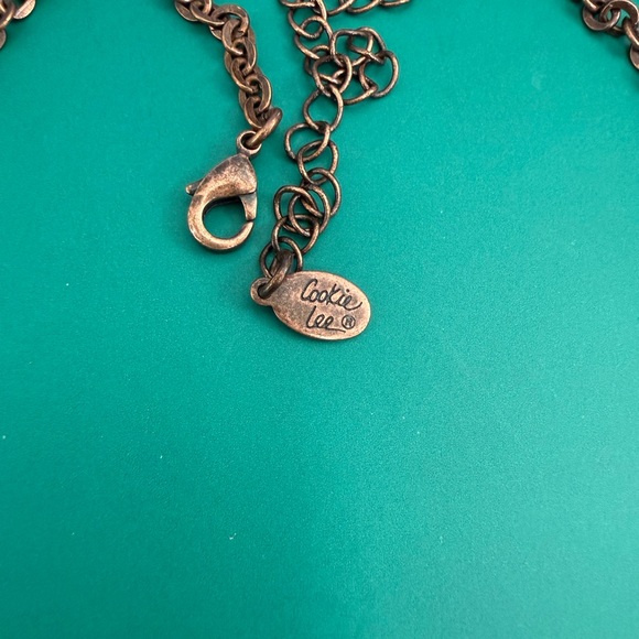 Cookie Lee Enamel Floral Green  and Pink  and crystals Necklace - Picture 4 of 8